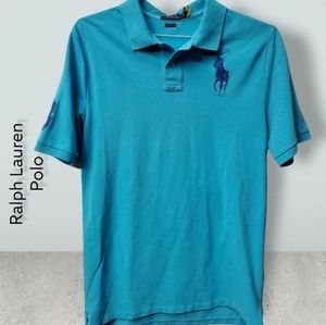 Polo Ralph Lauren Boys XL 18-20 Aqua blue Cotton Collar Short Sleeve Shirt